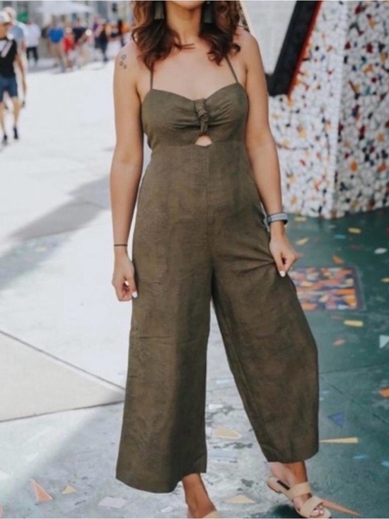 elevenses Pants - elevenses Anthropologie Olive Halter Wide-Leg Jumpsuit